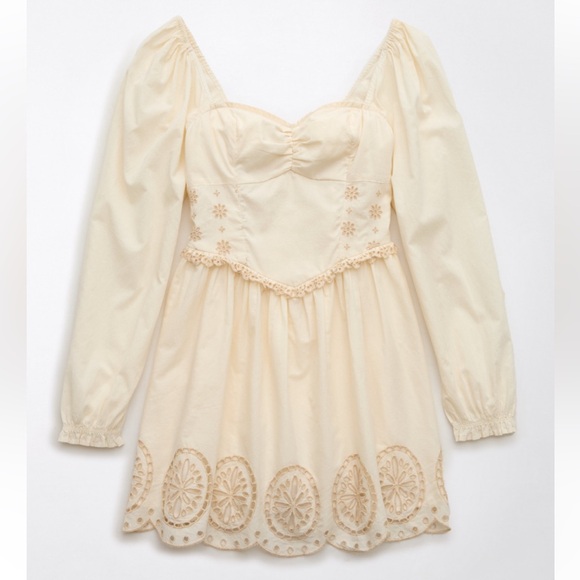 American Eagle Outfitters Dresses & Skirts - American Eagle Outfitters Womens Mini Dress Cream Embroidered Western Country